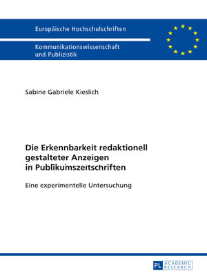 cover image of Die Erkennbarkeit redaktionell gestalteter Anzeigen in Publikumszeitschriften
